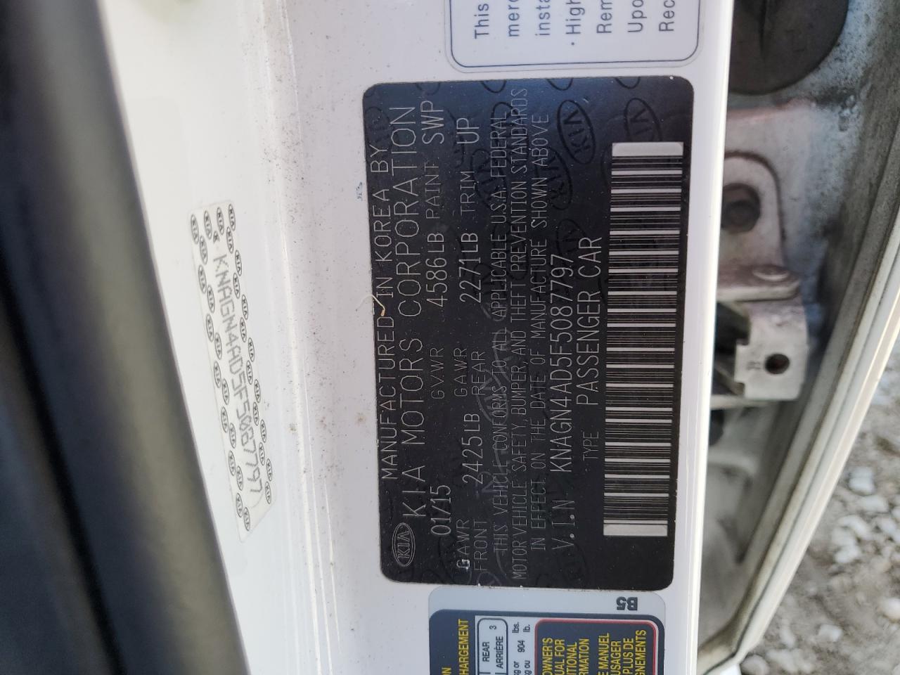 KNAGN4AD5F5087797 2015 Kia Optima Hybrid