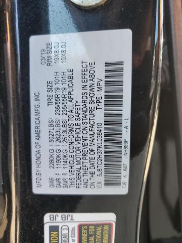 2019 Acura Rdx VIN: 5J8TC2H37KL038410 Lot: 54989234