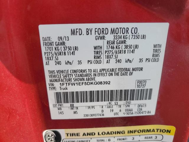 2013 Ford F150 Supercrew VIN: 1FTFW1EF5DKG08392 Lot: 54032224