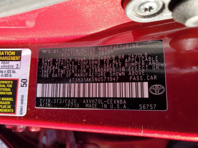 VIN 4T1H31AK5NU571947 2022 Toyota Camry, LE no.12