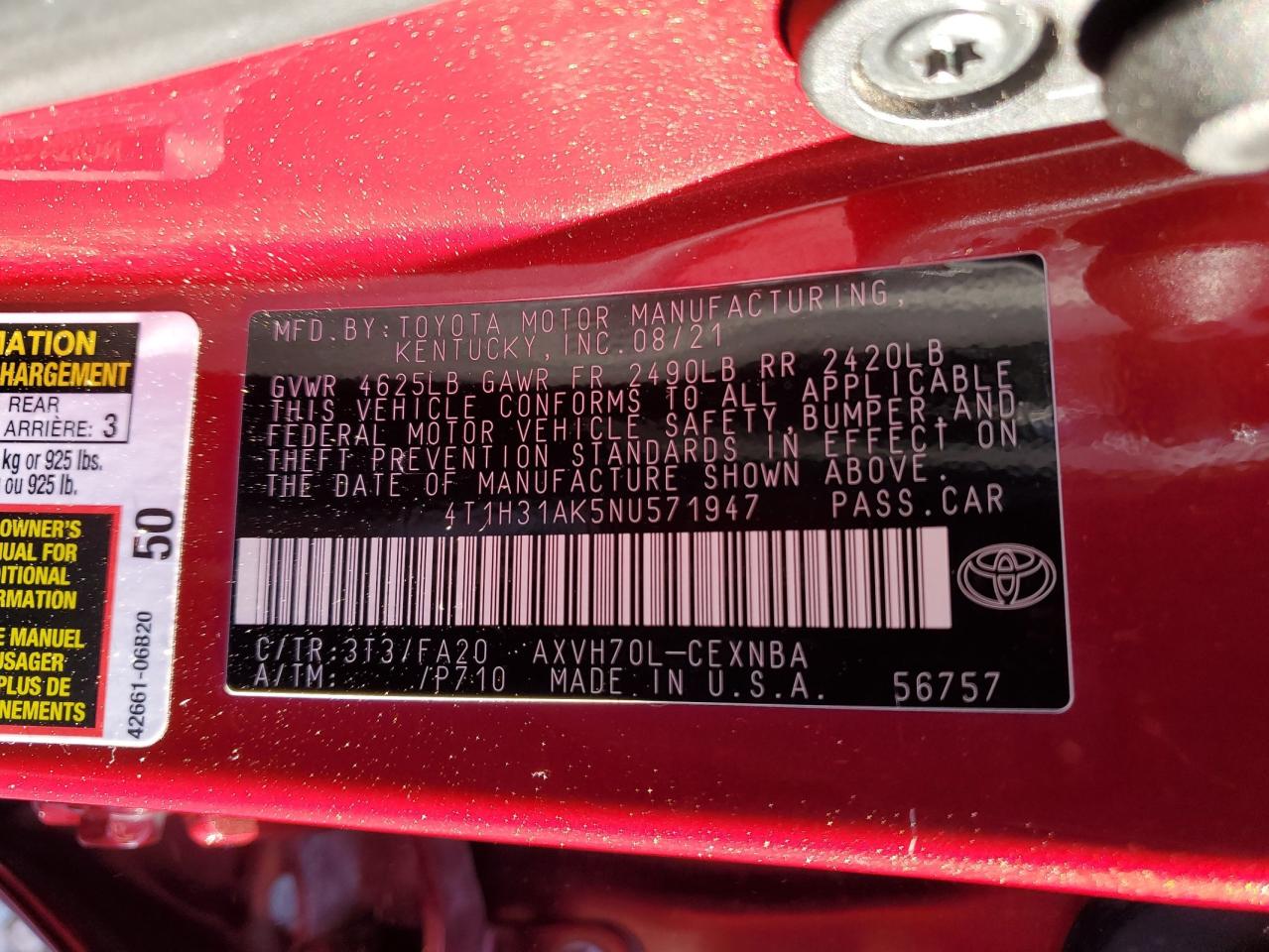 4T1H31AK5NU571947 2022 Toyota Camry Le