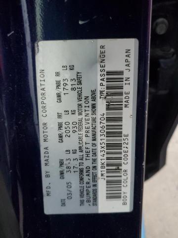 2005 Mazda 3 Hatchback VIN: JM1BK143X51306704 Lot: 54869084