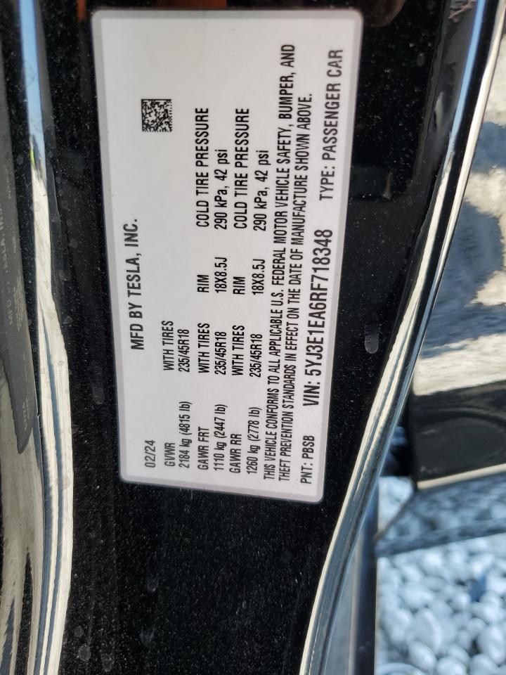 5YJ3E1EA6RF718348 2024 Tesla Model 3