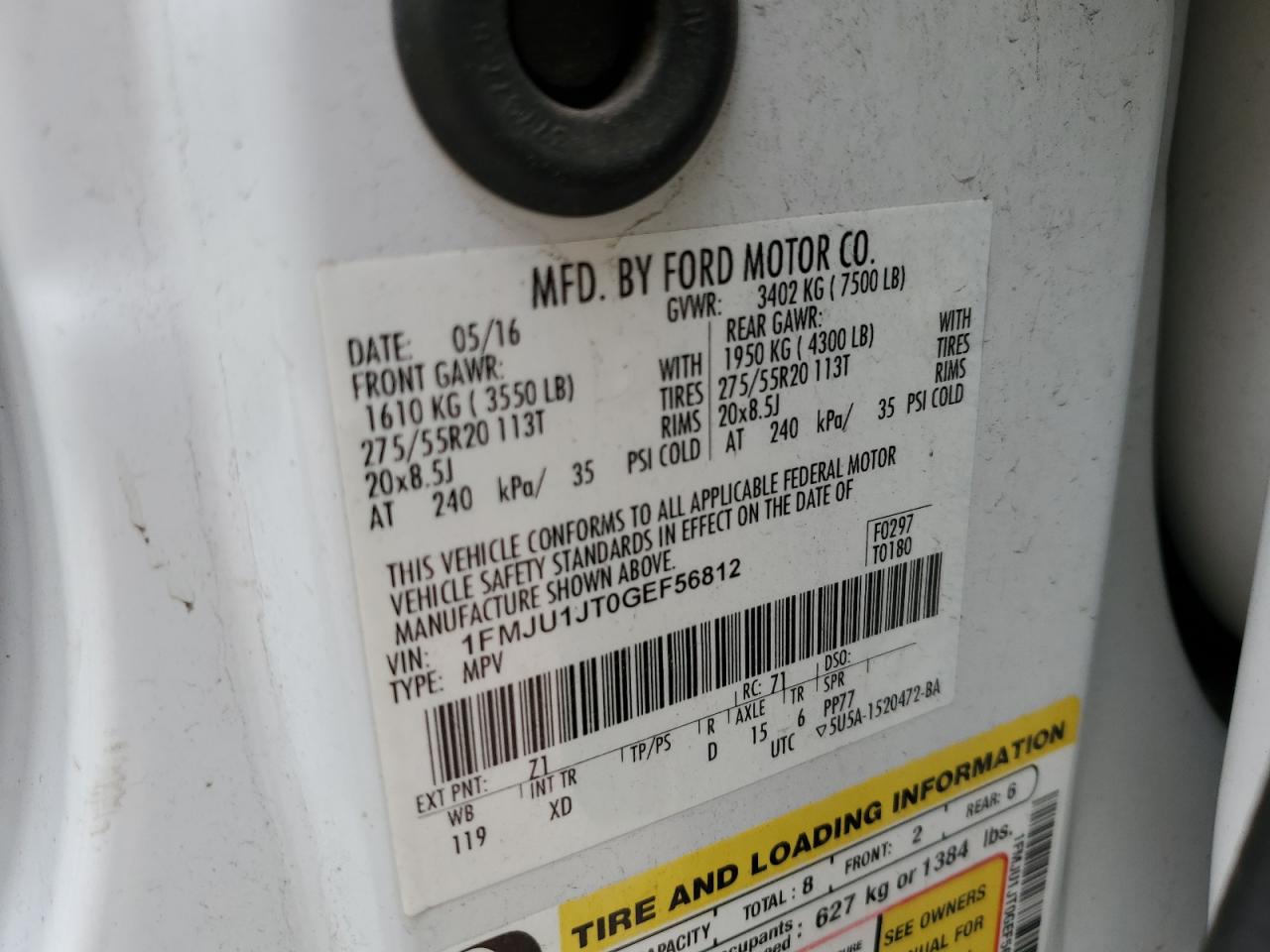 1FMJU1JT0GEF56812 2016 Ford Expedition Xlt