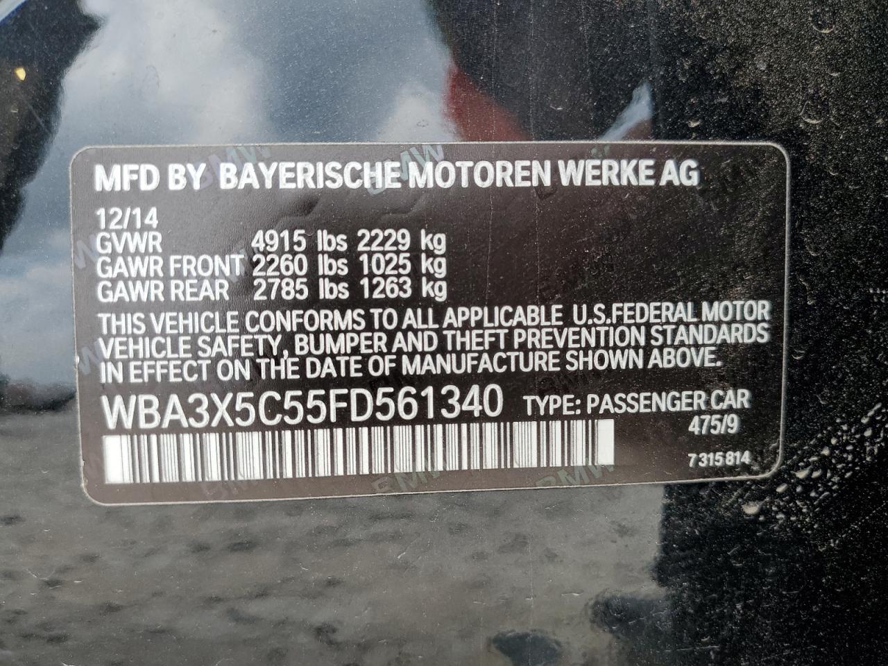 WBA3X5C55FD561340 2015 BMW 328 Xigt