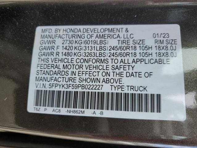 2023 Honda Ridgeline Rtl VIN: 5FPYK3F59PB022227 Lot: 56252654