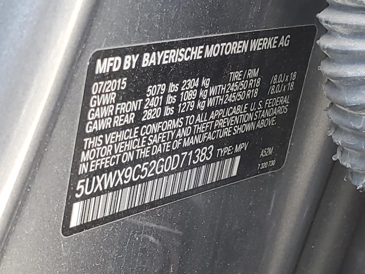 5UXWX9C52G0D71383 2016 BMW X3 xDrive28I