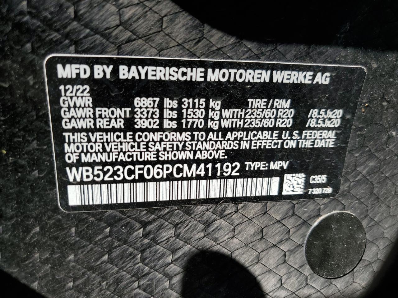 WB523CF06PCM41192 2023 BMW Ix xDrive50