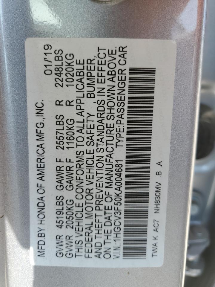 1HGCV3F50KA004681 2019 Honda Accord Hybrid Exl