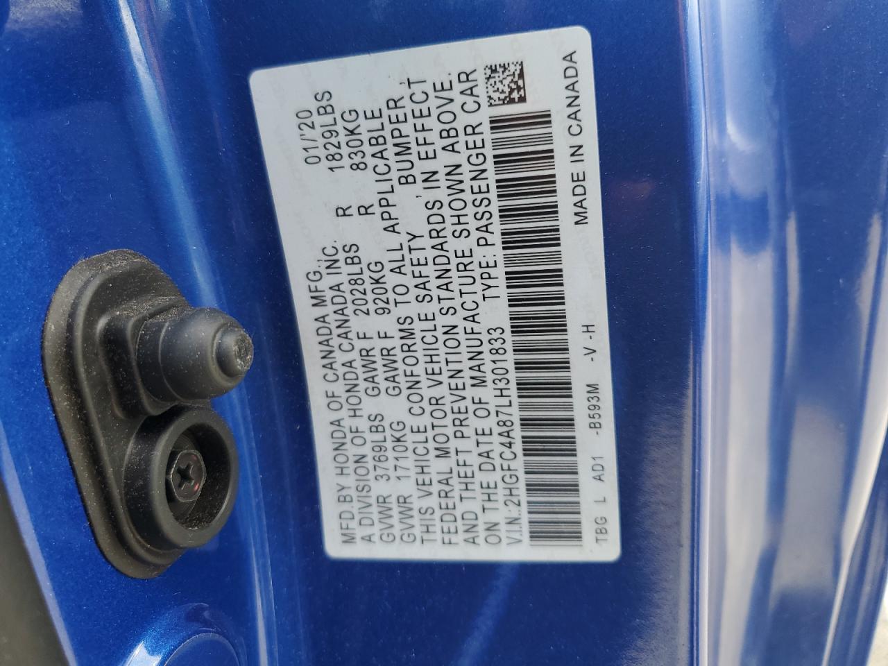 2HGFC4A87LH301833 2020 Honda Civic Sport