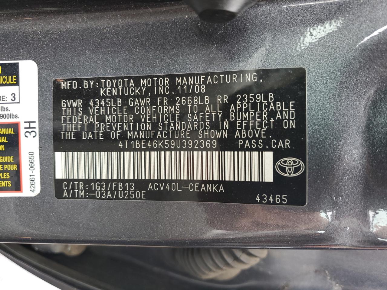 4T1BE46K59U392369 2009 Toyota Camry Base