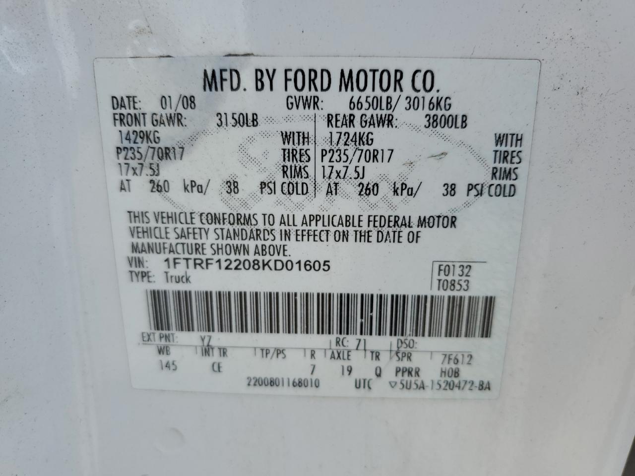 1FTRF12208KD01605 2008 Ford F150