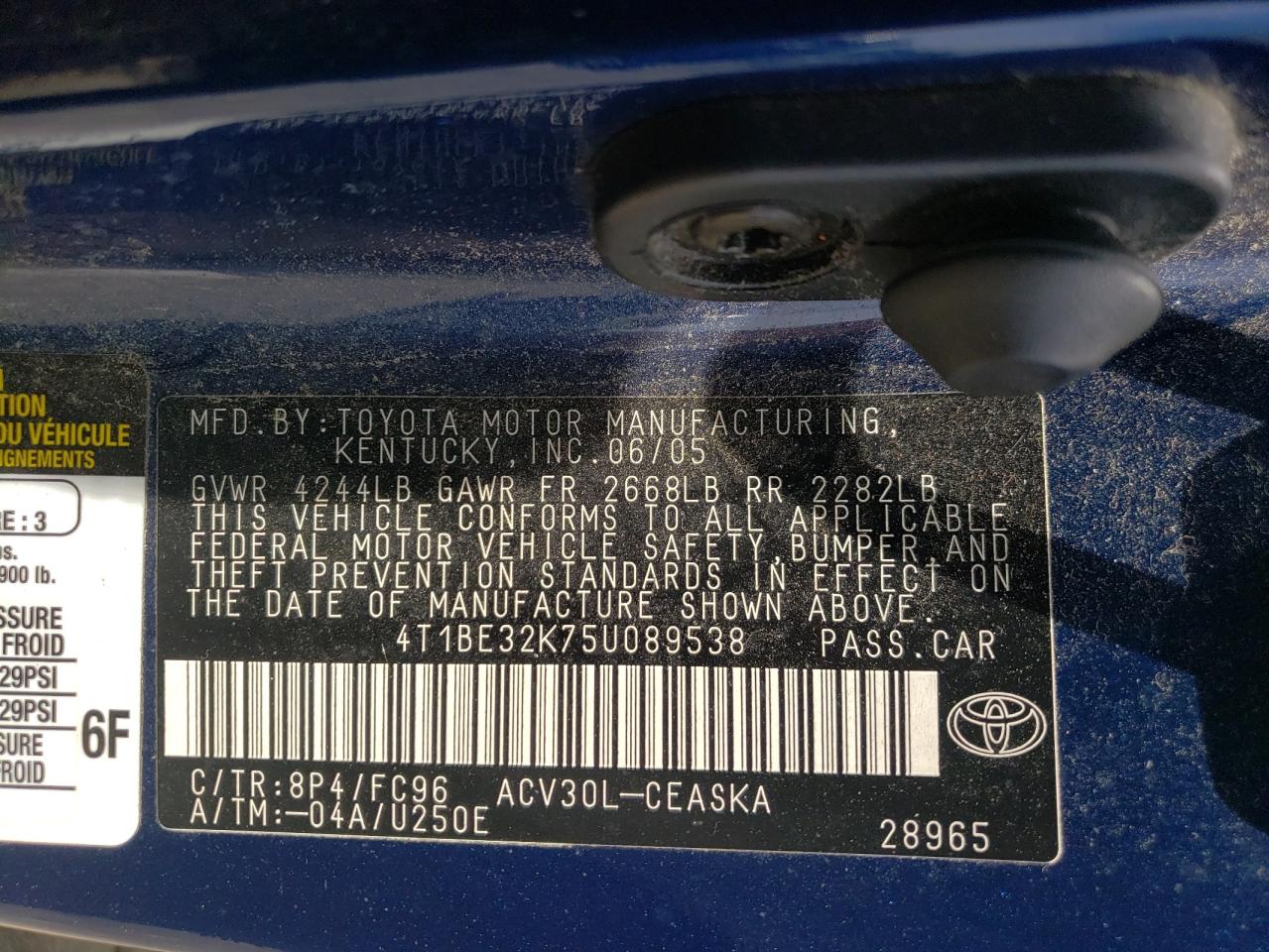 4T1BE32K75U089538 2005 Toyota Camry Le