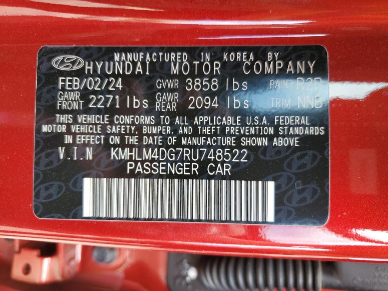 2024 Hyundai Elantra Sel vin: KMHLM4DG7RU748522