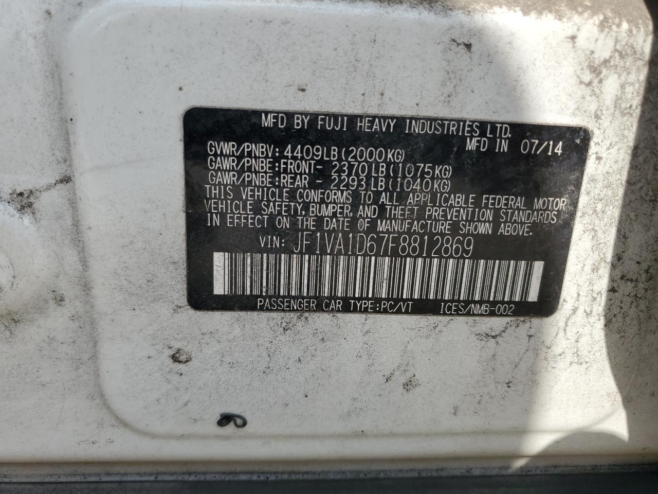 JF1VA1D67F8812869 2015 Subaru Wrx Premium