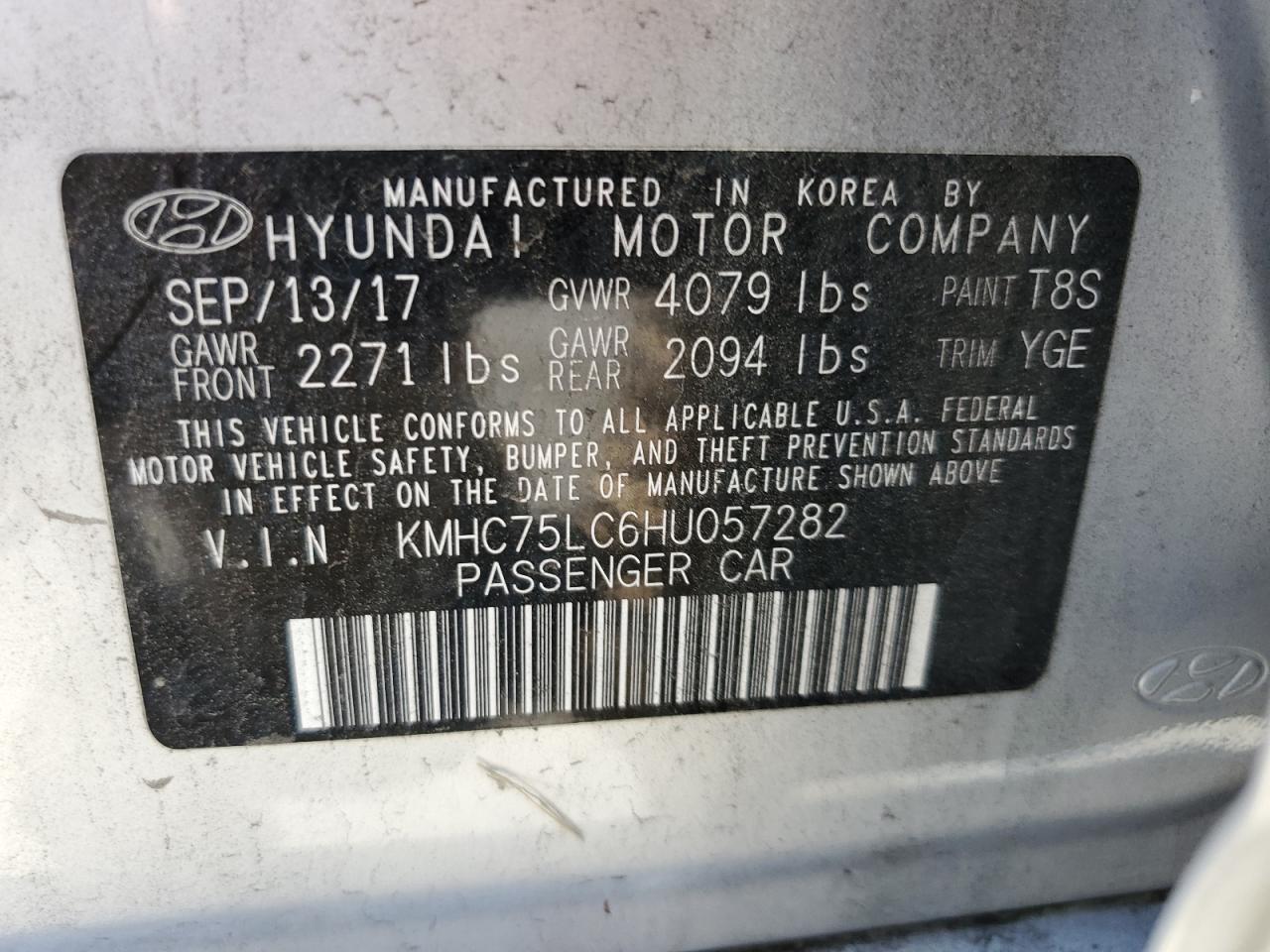 KMHC75LC6HU057282 2017 Hyundai Ioniq Sel