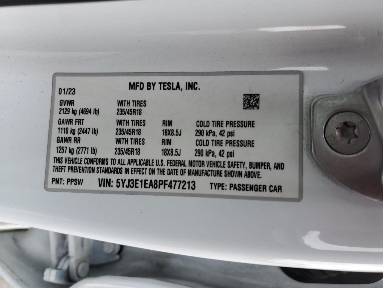 5YJ3E1EA8PF477213 2023 Tesla Model 3
