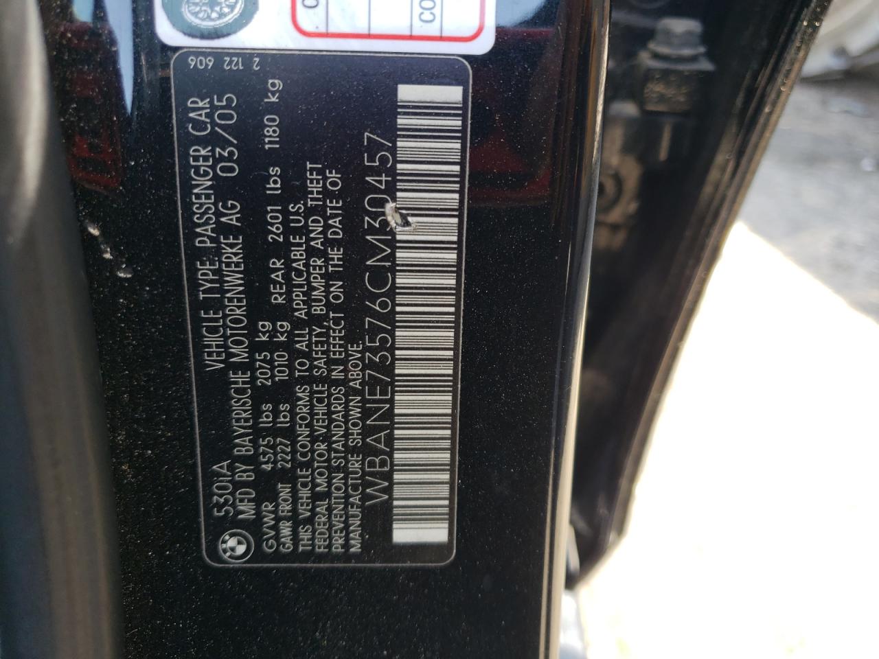 WBANE73576CM30457 2006 BMW 530 I