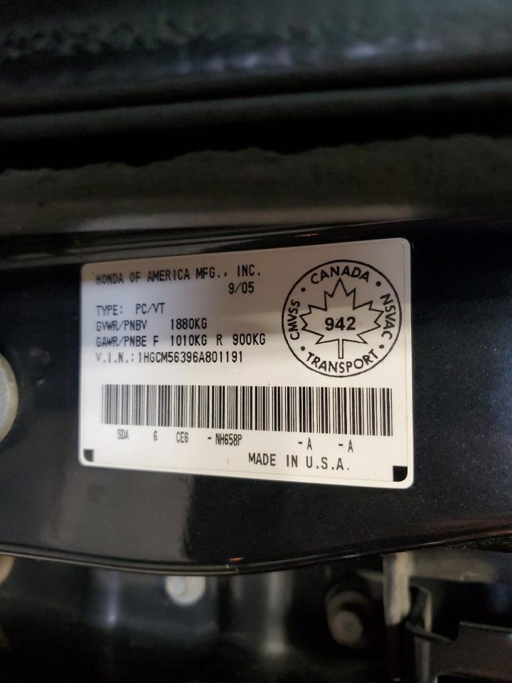 1HGCM56396A801191 2006 Honda Accord Se