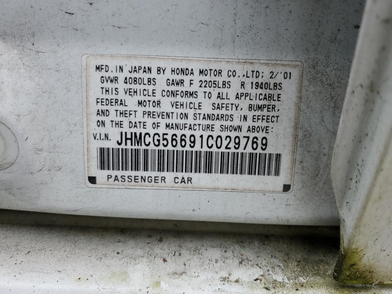 JHMCG56691C029769 2001 Honda Accord Ex