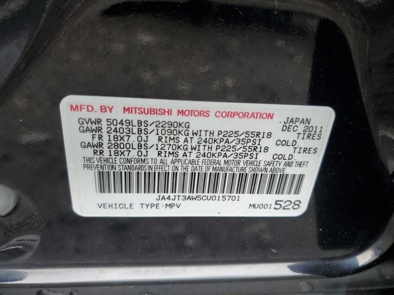 JA4JT3AW5CU015701 2012 Mitsubishi Outlander Se