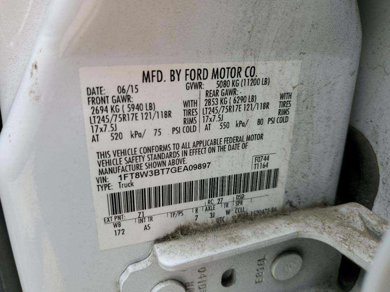 1FT8W3BT7GEA09897 2016 Ford F350 Super Duty