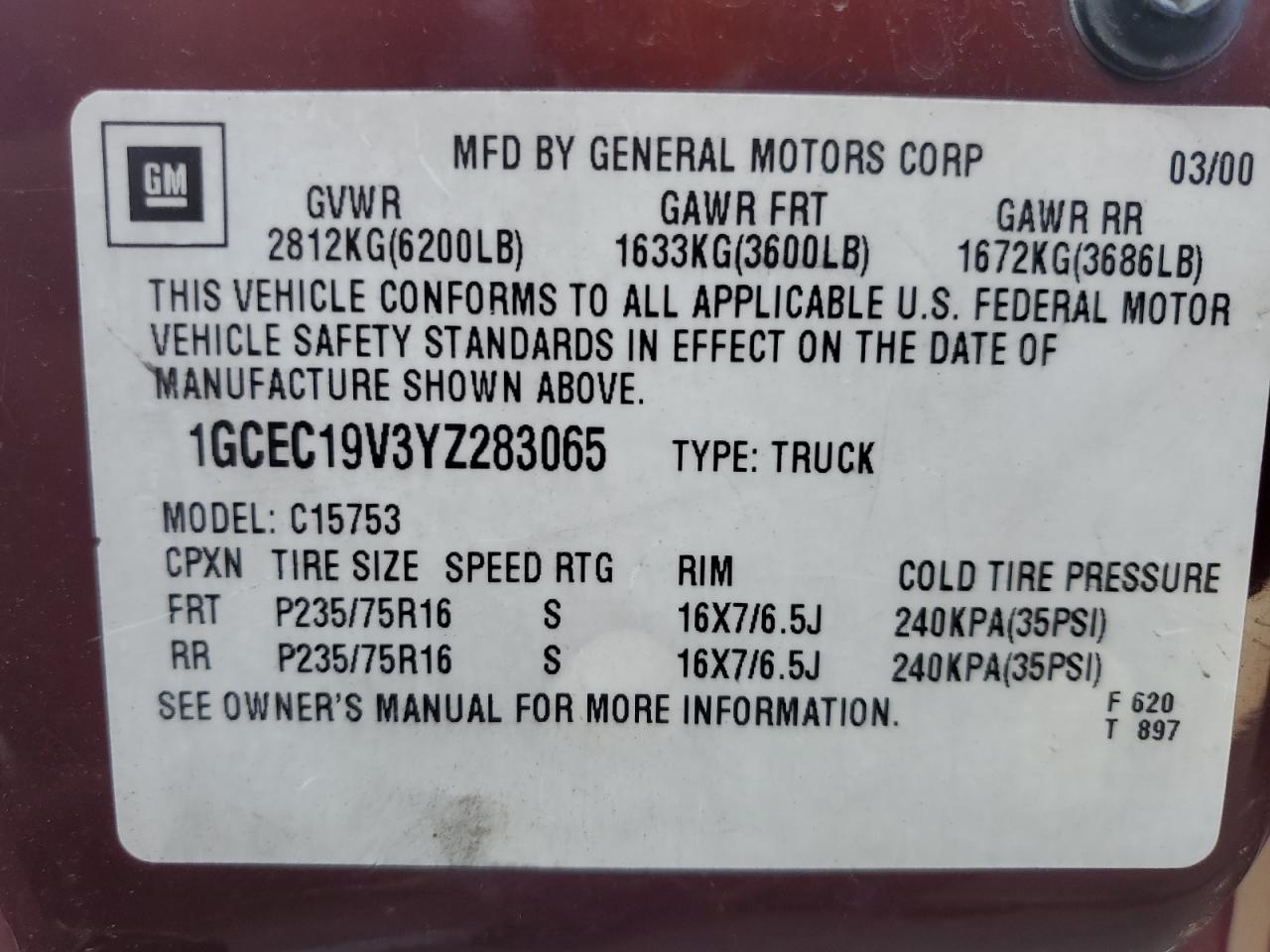 1GCEC19V3YZ283065 2000 Chevrolet Silverado C1500