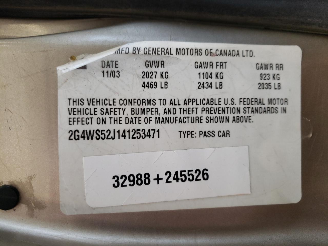 2G4WS52J141253471 2004 Buick Century Custom