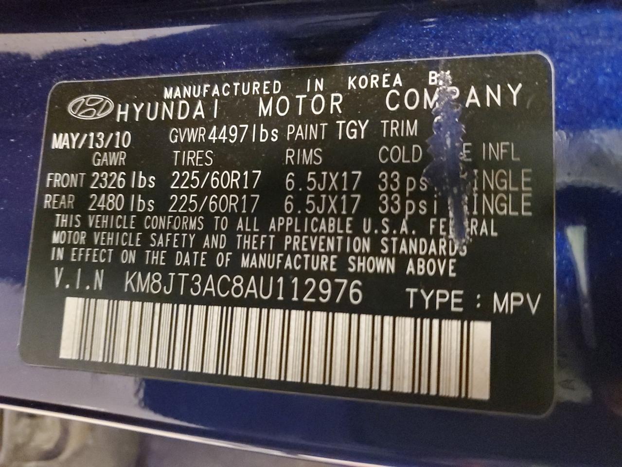 KM8JT3AC8AU112976 2010 Hyundai Tucson Gls