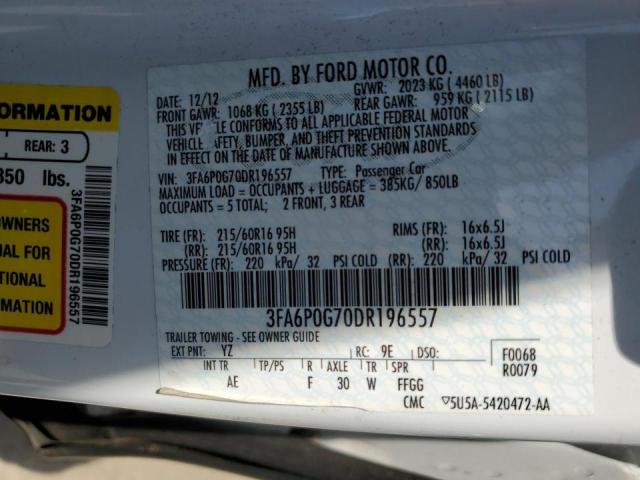 2013 Ford Fusion S VIN: 3FA6P0G70DR196557 Lot: 53128484