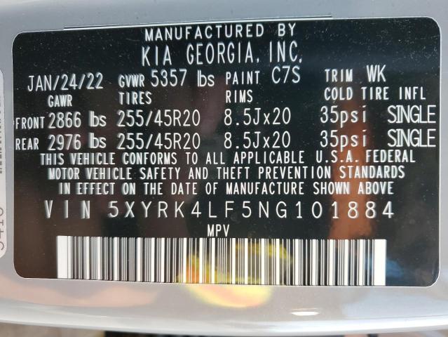 2022 Kia Sorento Sx VIN: 5XYRK4LF5NG101884 Lot: 56971584