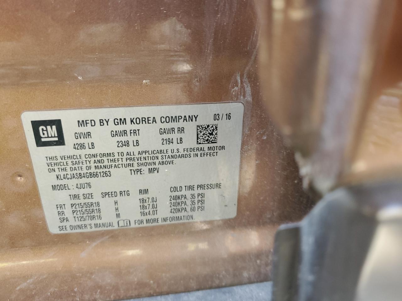 KL4CJASB4GB661263 2016 Buick Encore