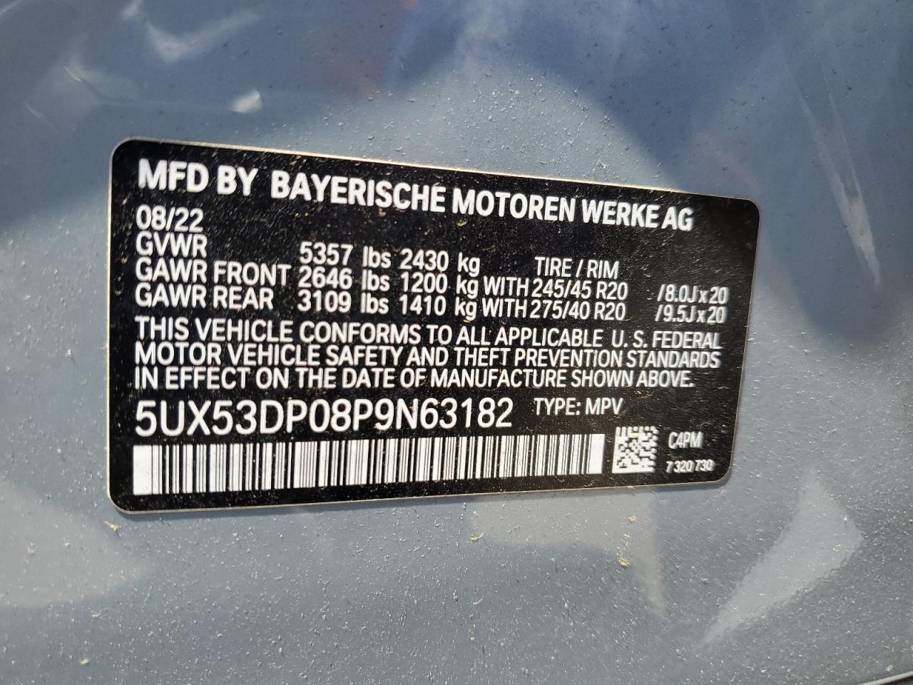 5UX53DP08P9N63182 2023 BMW X3 xDrive30I