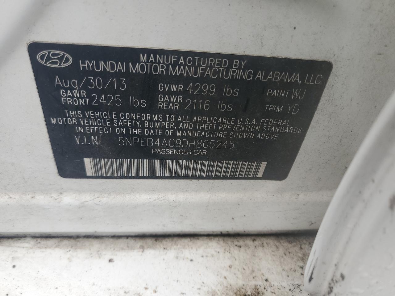 5NPEB4AC9DH805245 2013 Hyundai Sonata Gls