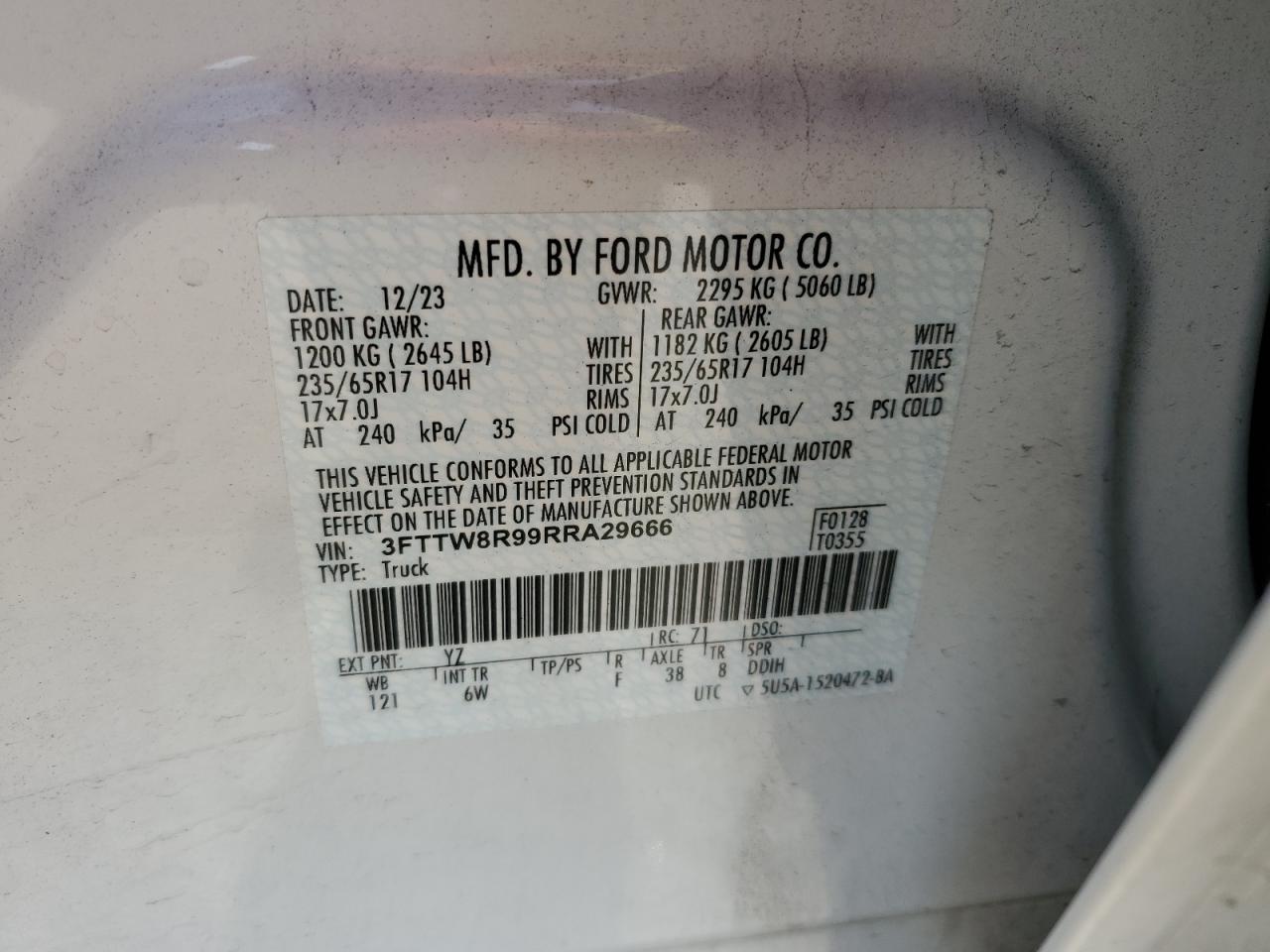 3FTTW8R99RRA29666 2024 Ford Maverick Lariat Tremor