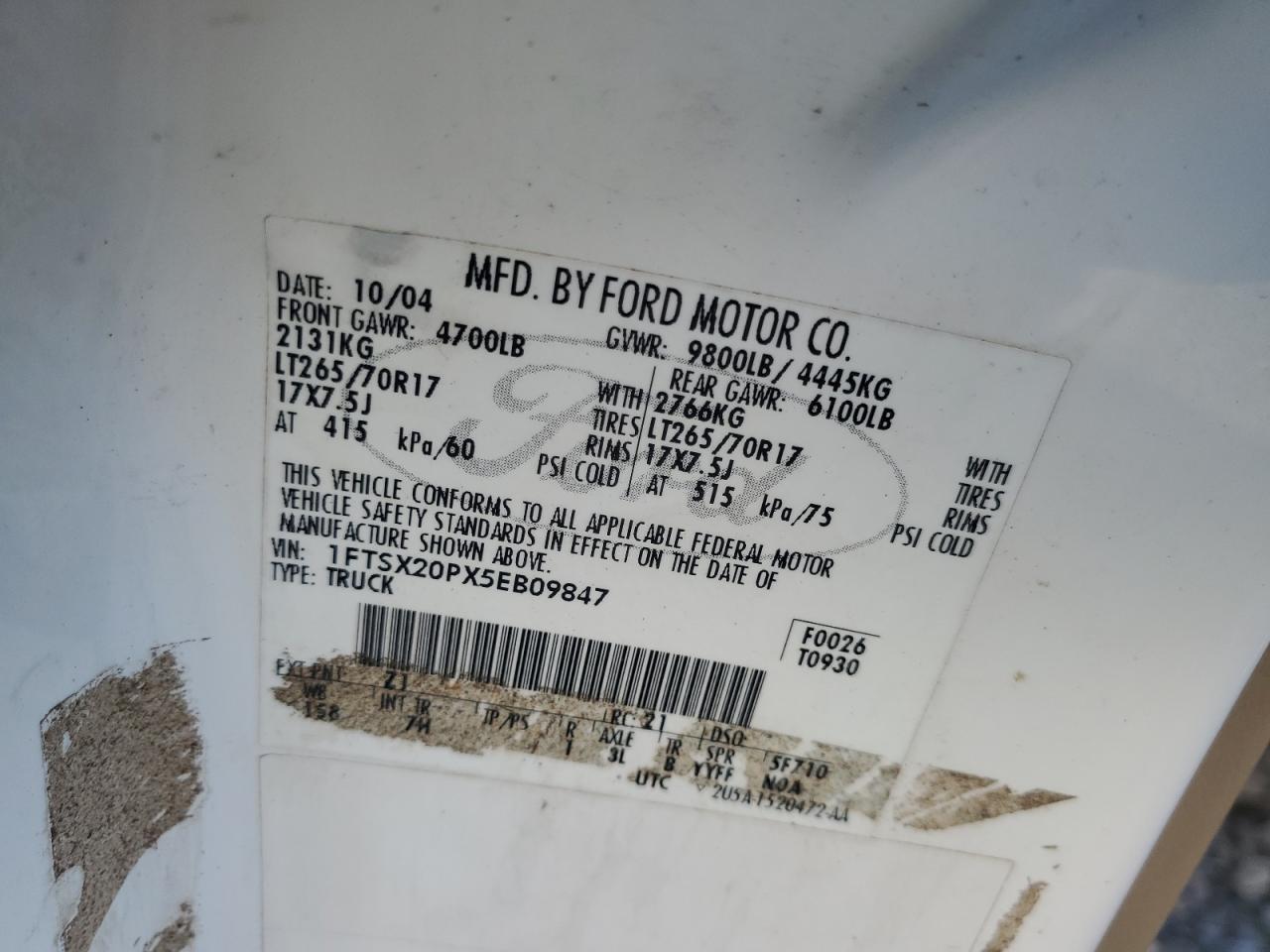 1FTSX20PX5EB09847 2005 Ford F250 Super Duty