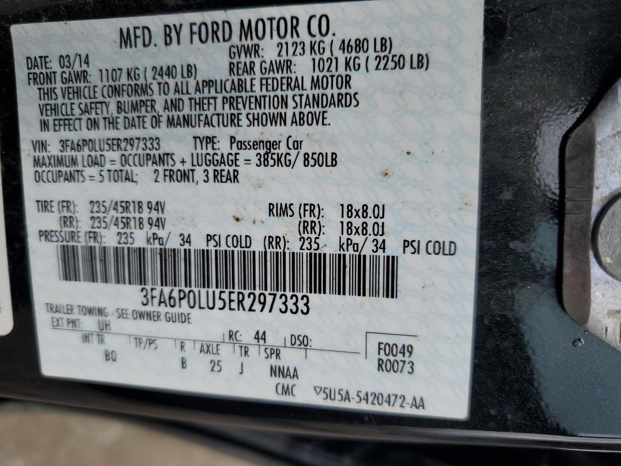 3FA6P0LU5ER297333 2014 Ford Fusion Se Hybrid