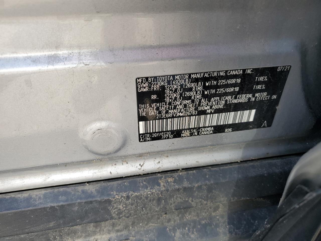 2T3E6RFV3MW026783 2021 Toyota Rav4 Xse