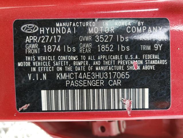 2017 Hyundai Accent Se VIN: KMHCT4AE3HU317065 Lot: 55871524