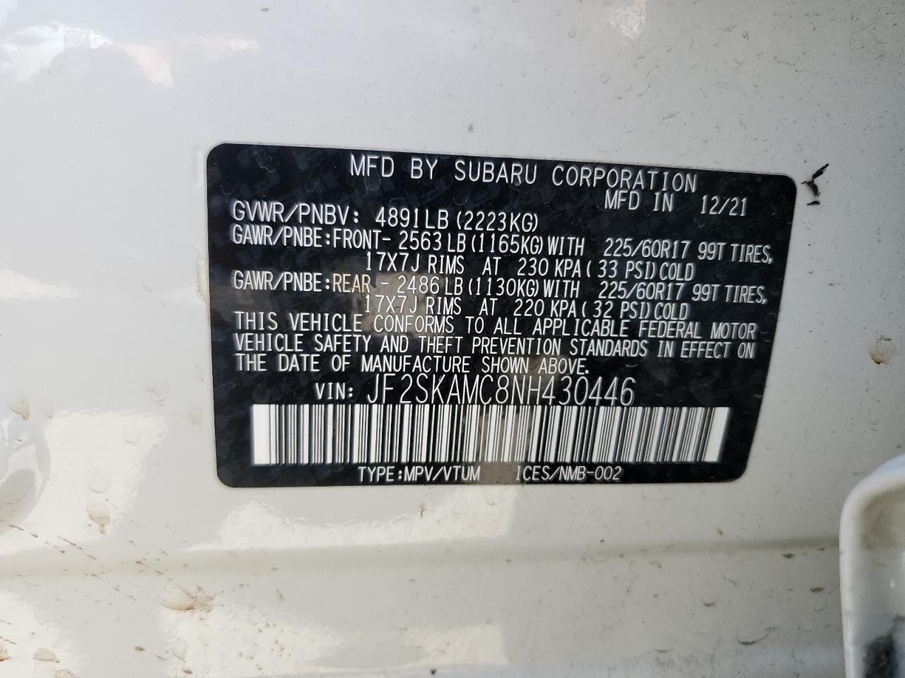 JF2SKAMC8NH430446 2022 Subaru Forester Wilderness