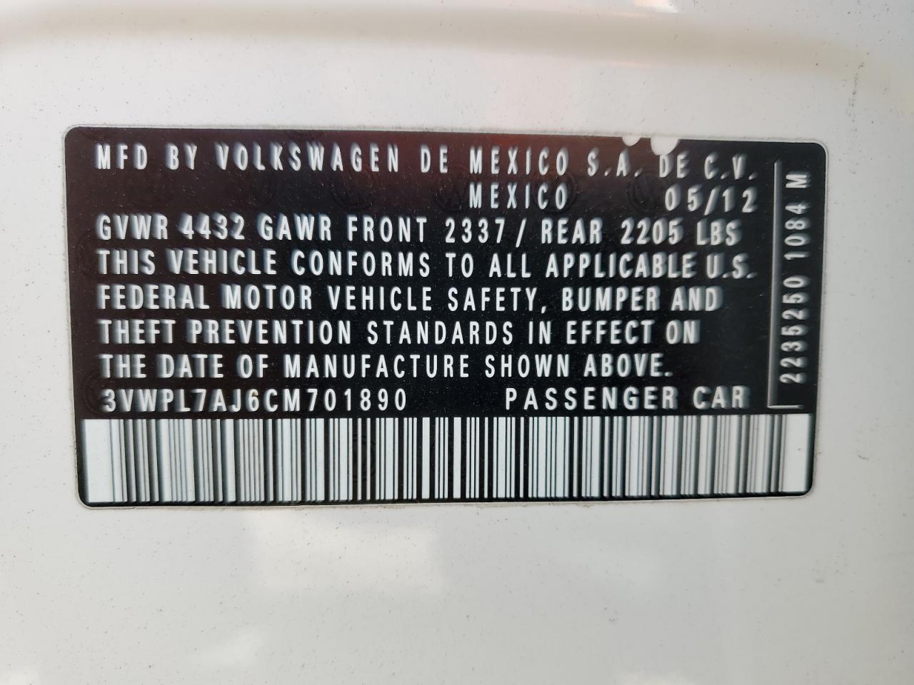 3VWPL7AJ6CM701890 2012 Volkswagen Jetta Tdi