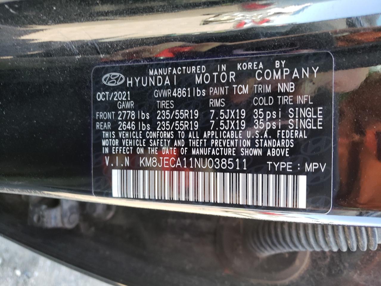 KM8JECA11NU038511 2022 Hyundai Tucson Limited