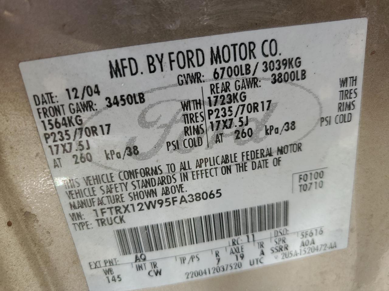 1FTRX12W95FA38065 2005 Ford F150