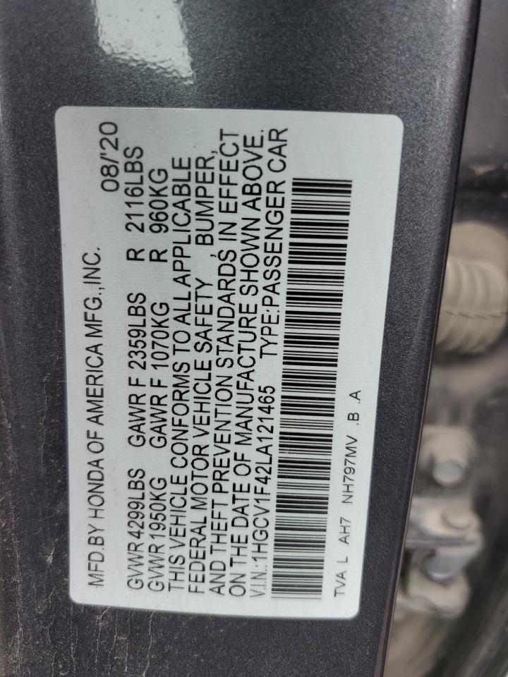 1HGCV1F42LA121465 2020 Honda Accord Ex