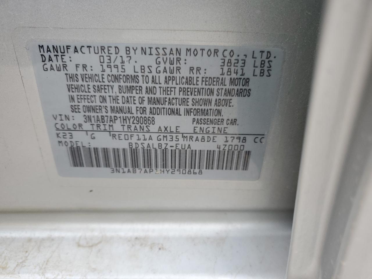 3N1AB7AP1HY290868 2017 Nissan Sentra S