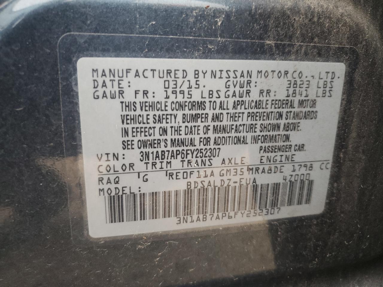 3N1AB7AP6FY252307 2015 Nissan Sentra S