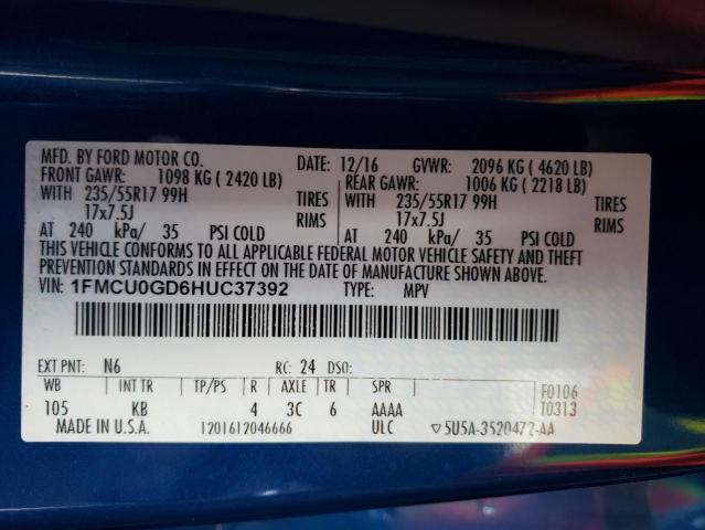 2017 Ford Escape Se VIN: 1FMCU0GD6HUC37392 Lot: 53760134