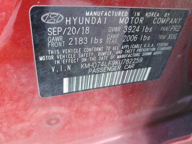 2019 Hyundai Elantra Se VIN: KMHD74LF9KU782259 Lot: 55205644
