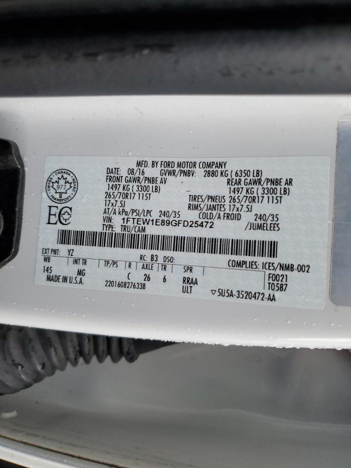 1FTEW1E89GFD25472 2016 Ford F150 Supercrew