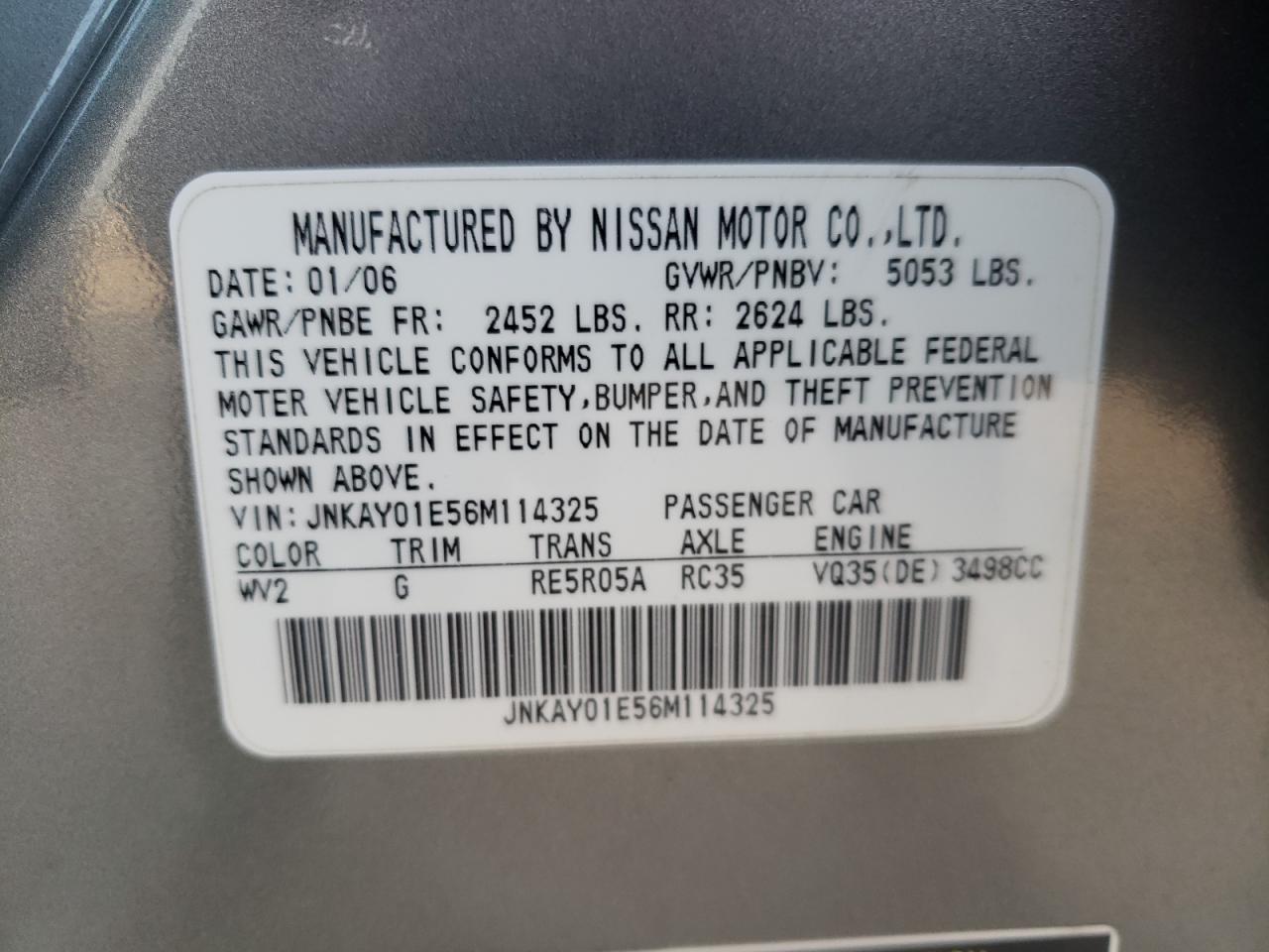 JNKAY01E56M114325 2006 Infiniti M35 Base